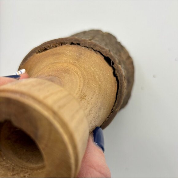 Vintage Wooden Candle Holders Signed Hand Carved Rustic Walnut - Picture 9 of 10